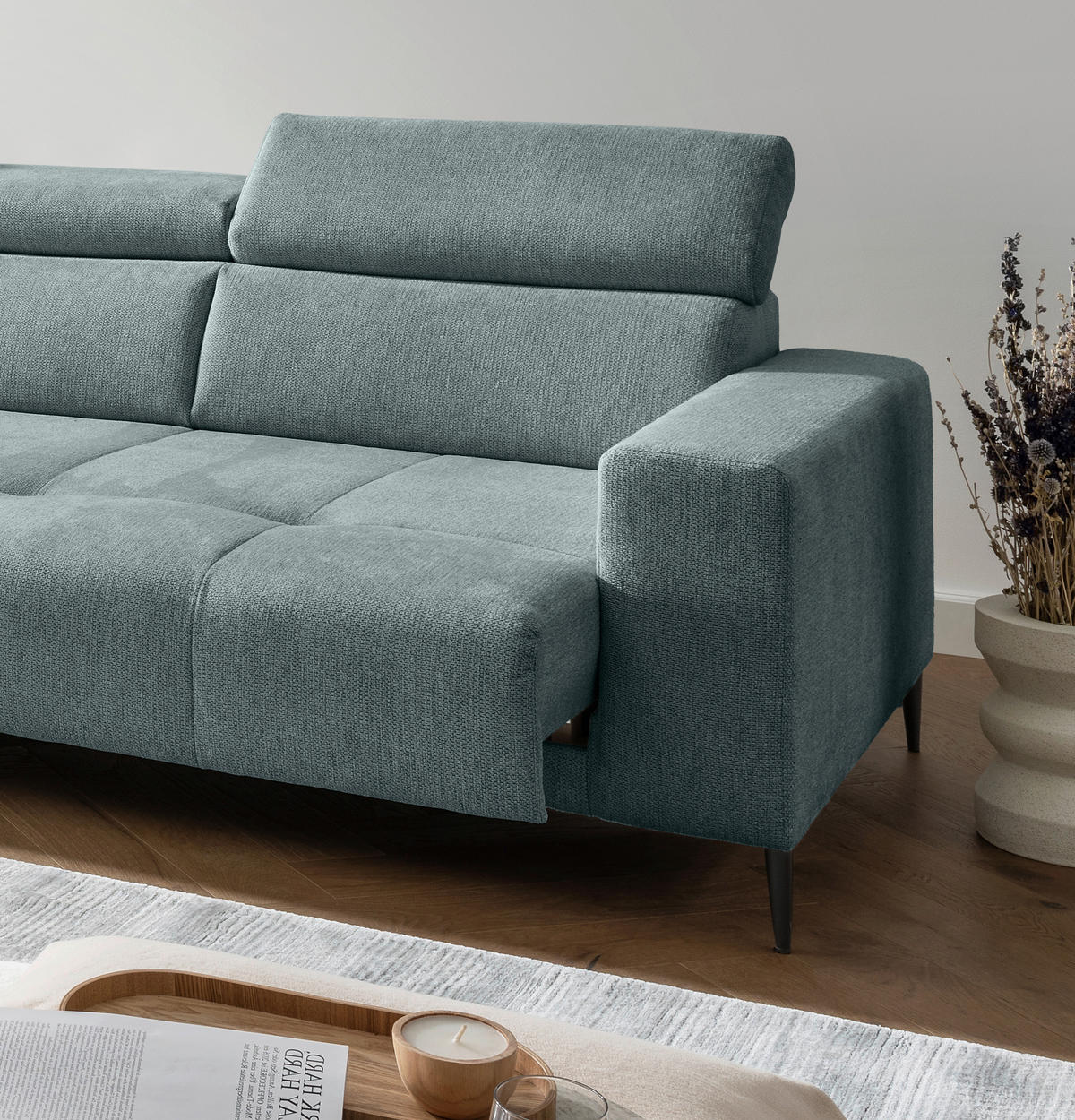 ECKSOFA Chenille Mintgrün  - Schwarz/Mintgrün, Konventionell, Textil/Metall (225/305cm) - Livetastic