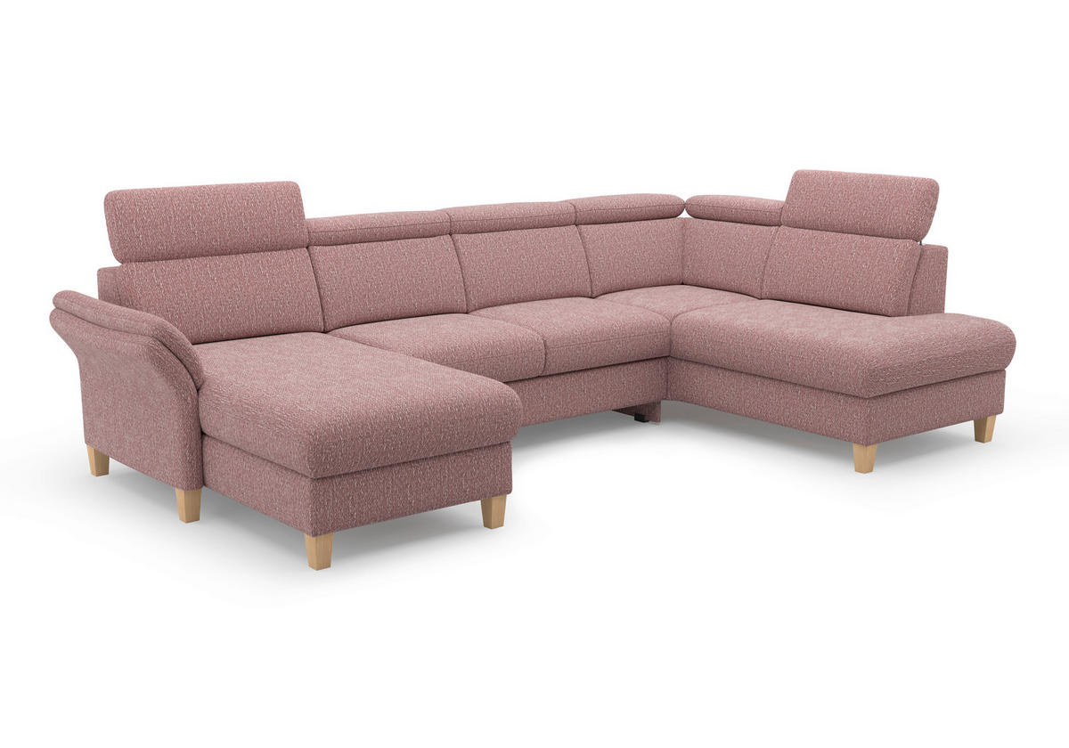 WOHNLANDSCHAFT GLENDALE E Aubergine Chenille  - Eichefarben/Aubergine, KONVENTIONELL, Holz/Textil (166/321/193cm) - Sit & More