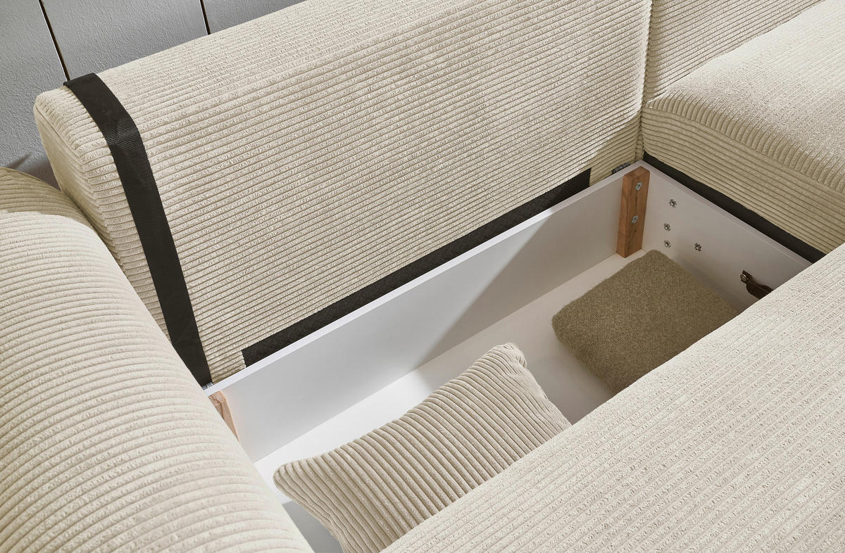 ECKSOFA in Cord Creme  - Creme/Schwarz, Konventionell, Kunststoff/Textil (255/185cm) - MID.YOU