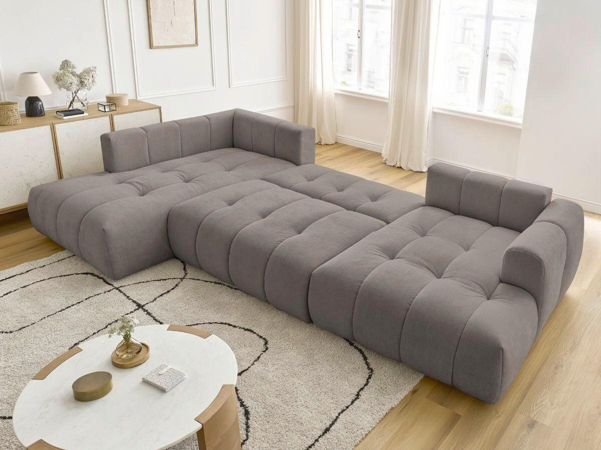 WOHNLANDSCHAFT  FUJI  Taupe Leinenoptik  - Taupe/Schwarz, MODERN, Kunststoff/Textil (204/377/160cm)