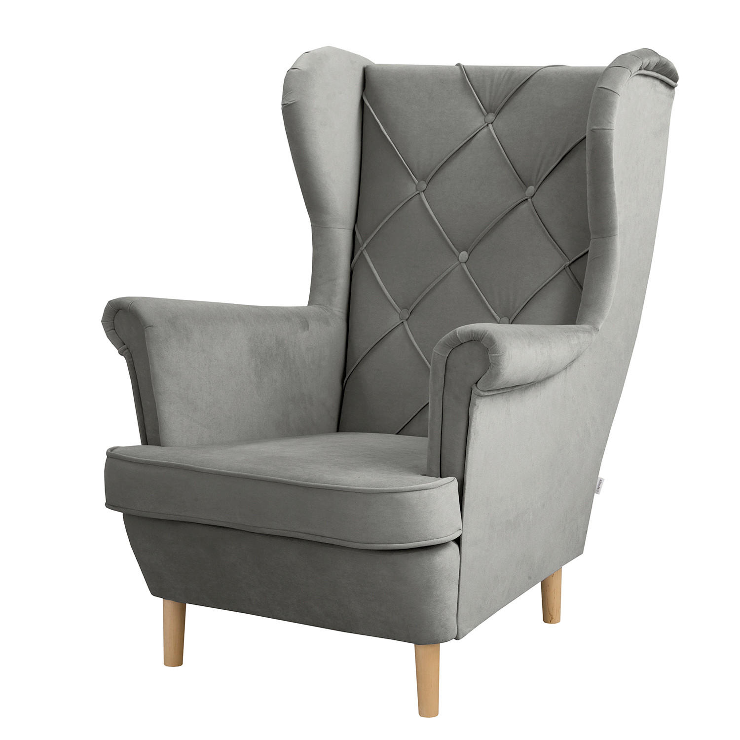OHRENSESSEL in Samt Dunkelgrau  - Dunkelgrau/Naturfarben, Design, Holz/Textil (84/105/90cm) - P & B