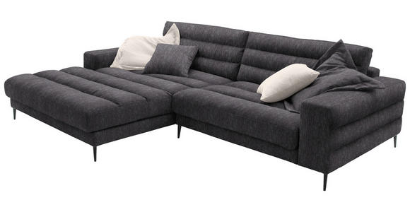 ECKSOFA in Flachgewebe Grau 207/296 cm - Schwarz/Grau, Design, Textil/Metall (207/296cm) - Dieter Knoll