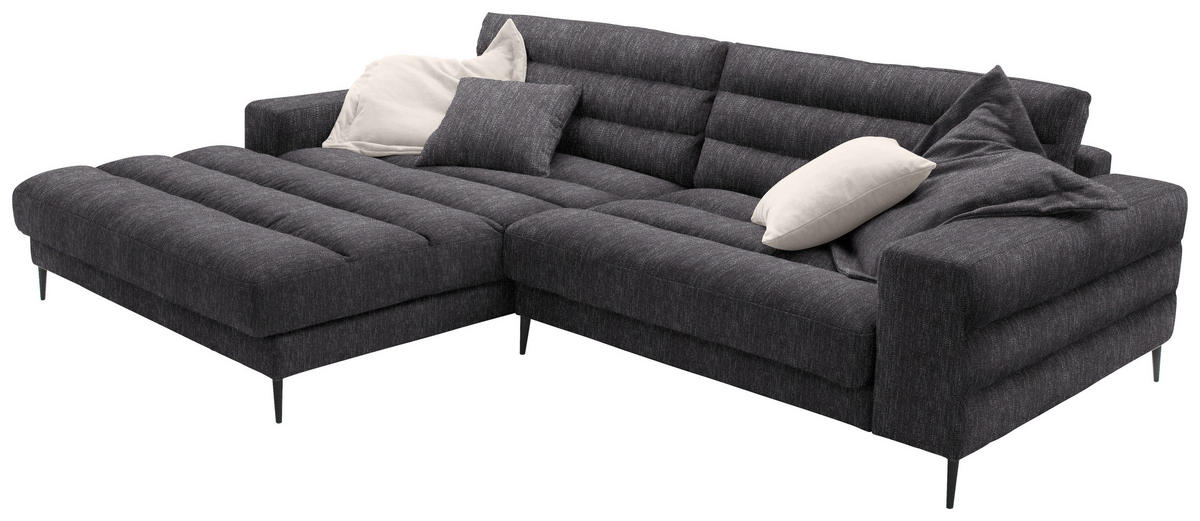 ECKSOFA in Flachgewebe Grau  - Schwarz/Grau, Design, Textil/Metall (207/296cm) - Dieter Knoll
