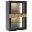 HIGHBOARD Grau, Schwarz, Eichefarben 90/134/37 cm - Eichefarben/Anthrazit, Design, Glas/Holzwerkstoff (90/134/37cm) - Novel