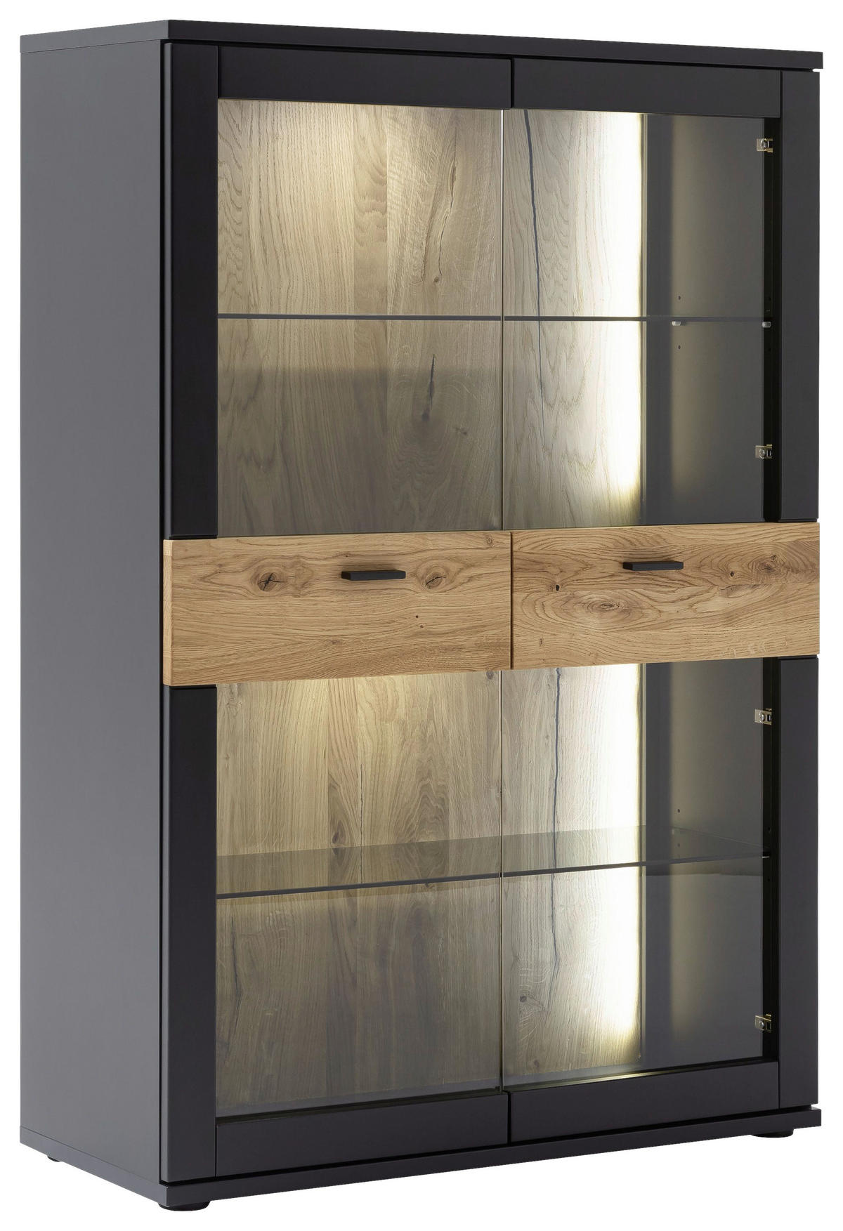 HIGHBOARD Grau, Schwarz, Eichefarben  90/134/37 cm  - Eichefarben/Anthrazit, Design, Glas/Holzwerkstoff (90/134/37cm) - Novel