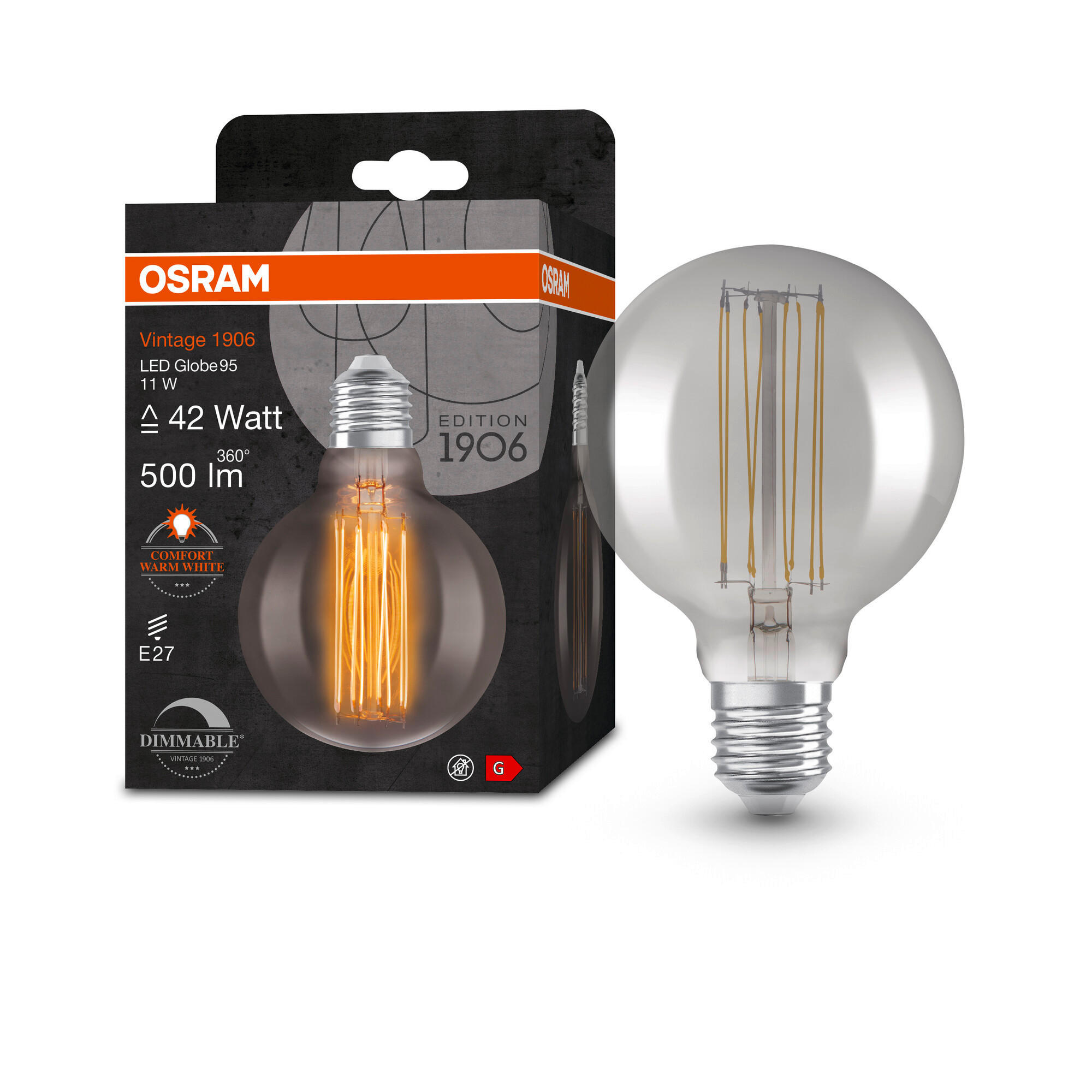 LED-LEUCHTMITTEL   E27 11 W 500 lm  - Hellgrau, Basics, Glas (9,5/13,8cm) - Lectus