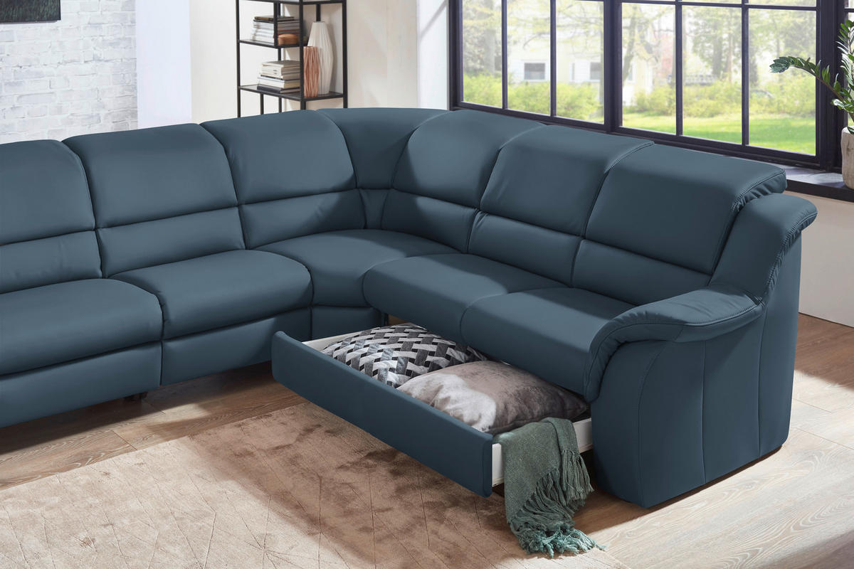 ECKSOFA  in Echtleder Blau  324/260 cm  - Chromfarben/Blau, KONVENTIONELL, Leder/Kunststoff (324/260cm) - Cantus