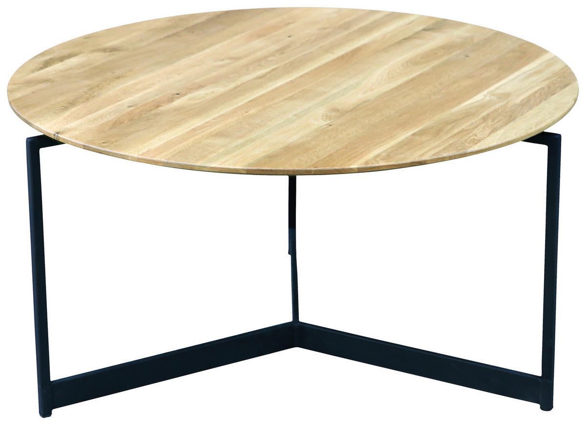 COUCHTISCH Eiche massiv 80/80/42 cm rund Schwarz, Eichefarben  - Eichefarben/Schwarz, Natur, Holz/Metall (80/80/42cm) - Novel