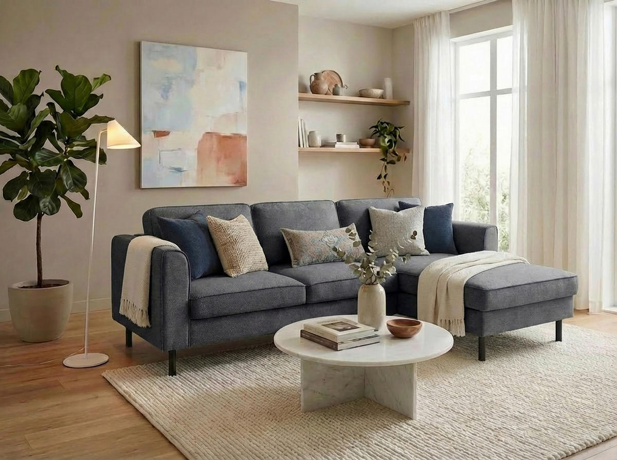 ECKSOFA  in Struktur Anthrazit  232/161 cm  - Anthrazit/Schwarz, MODERN, Textil/Metall (232/161cm) - Trendmanufaktur