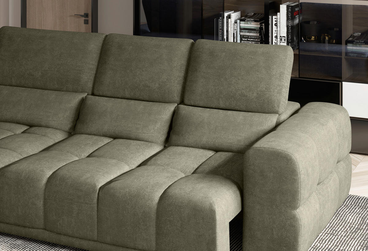 HÖRNSOFFA i chenille olivgrön  - olivgrön/svart, Klassisk, textil/plast (203/290cm) - MID.YOU