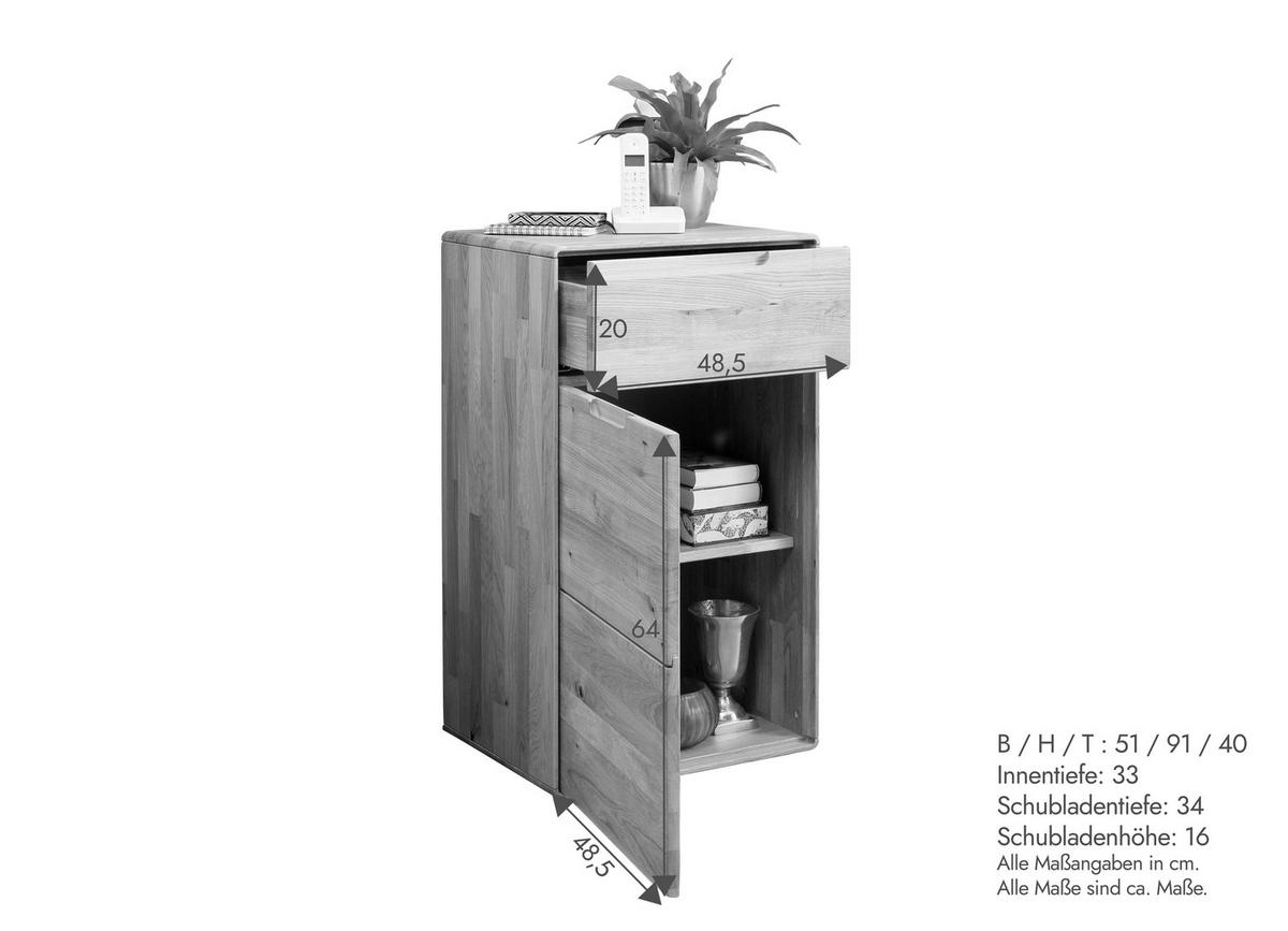 KOMMODE , 51/91/40 cm, 1 Schublade(n)  - Wildeiche, Design, Holz (51/91/40cm) - Livetastic