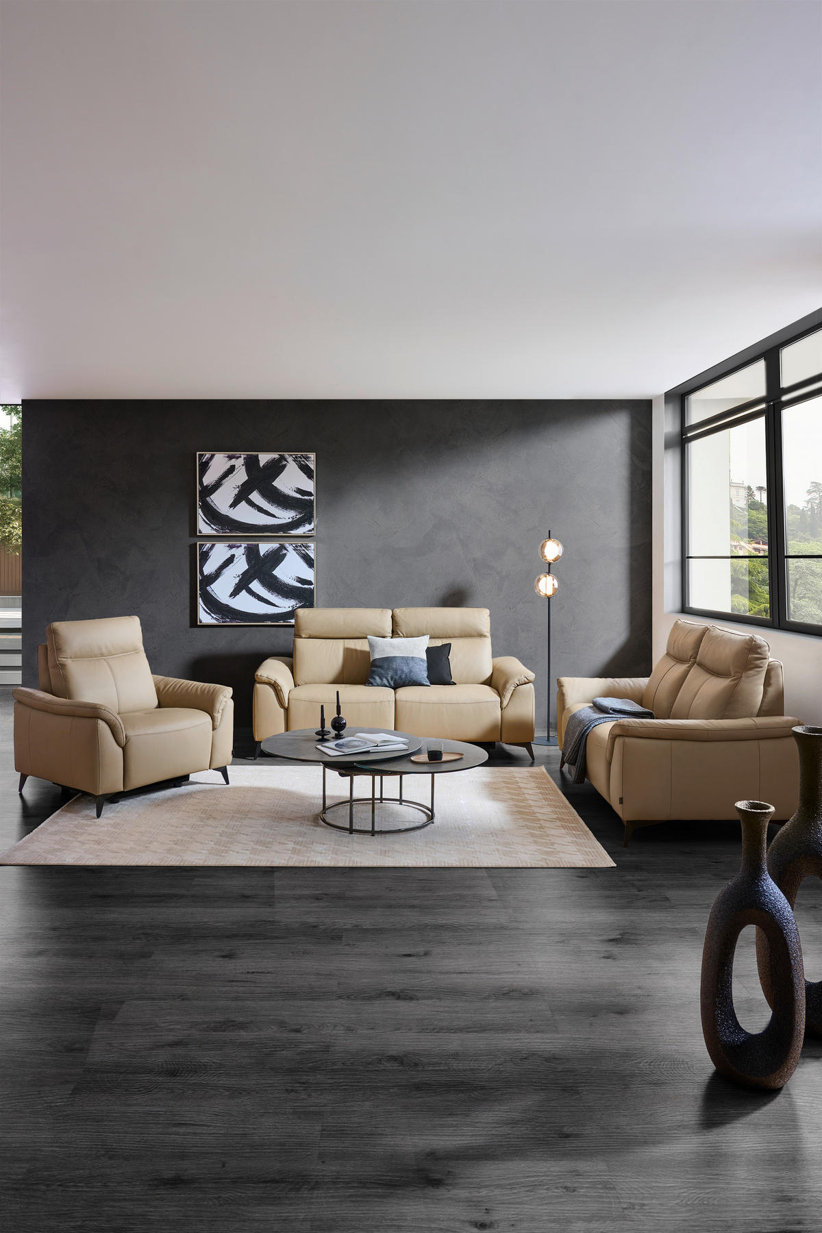 SESSEL Echtleder Beige    - Beige/Schwarz, Design, Leder/Metall (107/105/98cm) - Emilio Belluti