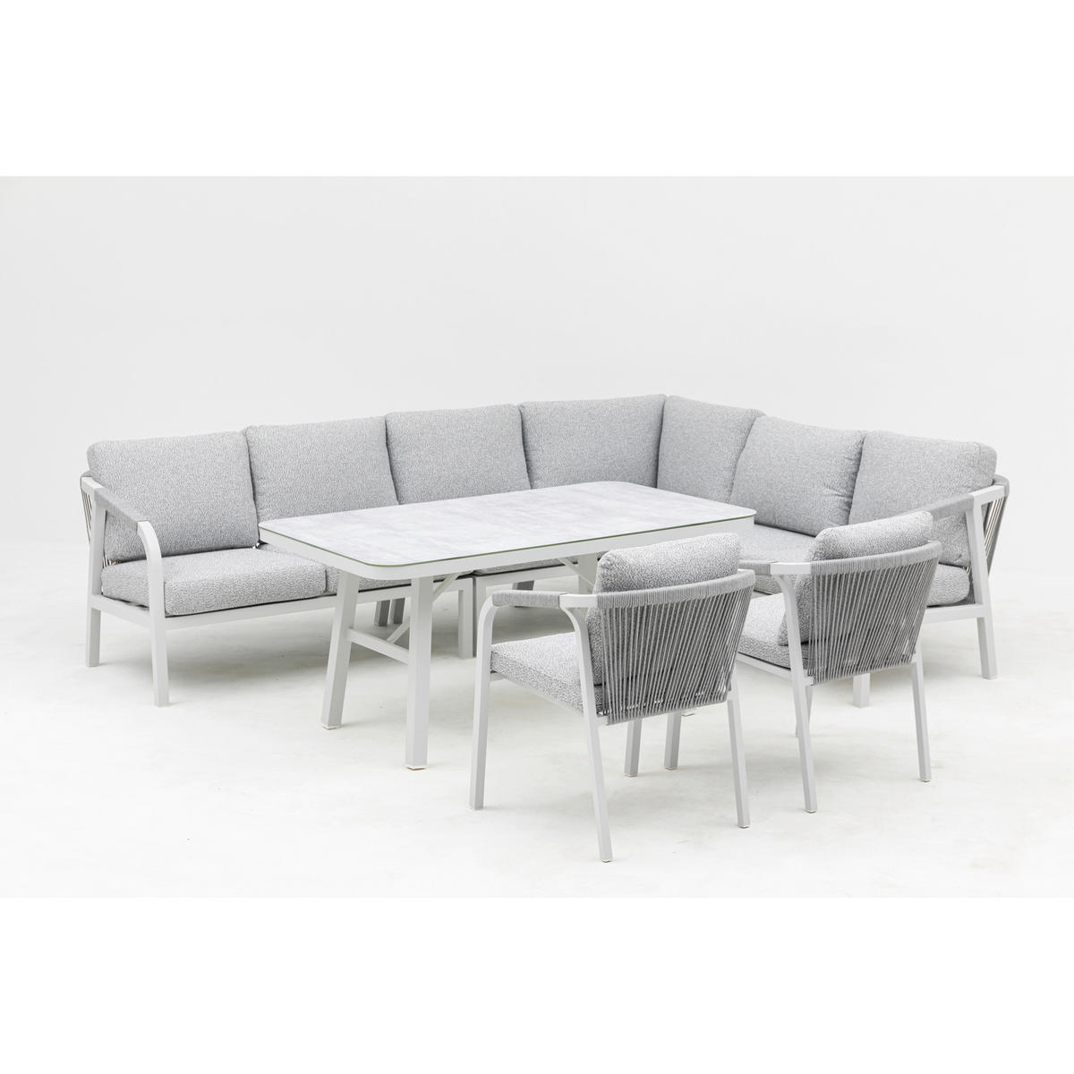 DINING-LOUNGESET  - Weiß/Grau, MODERN, Glas/Textil - Gardenson