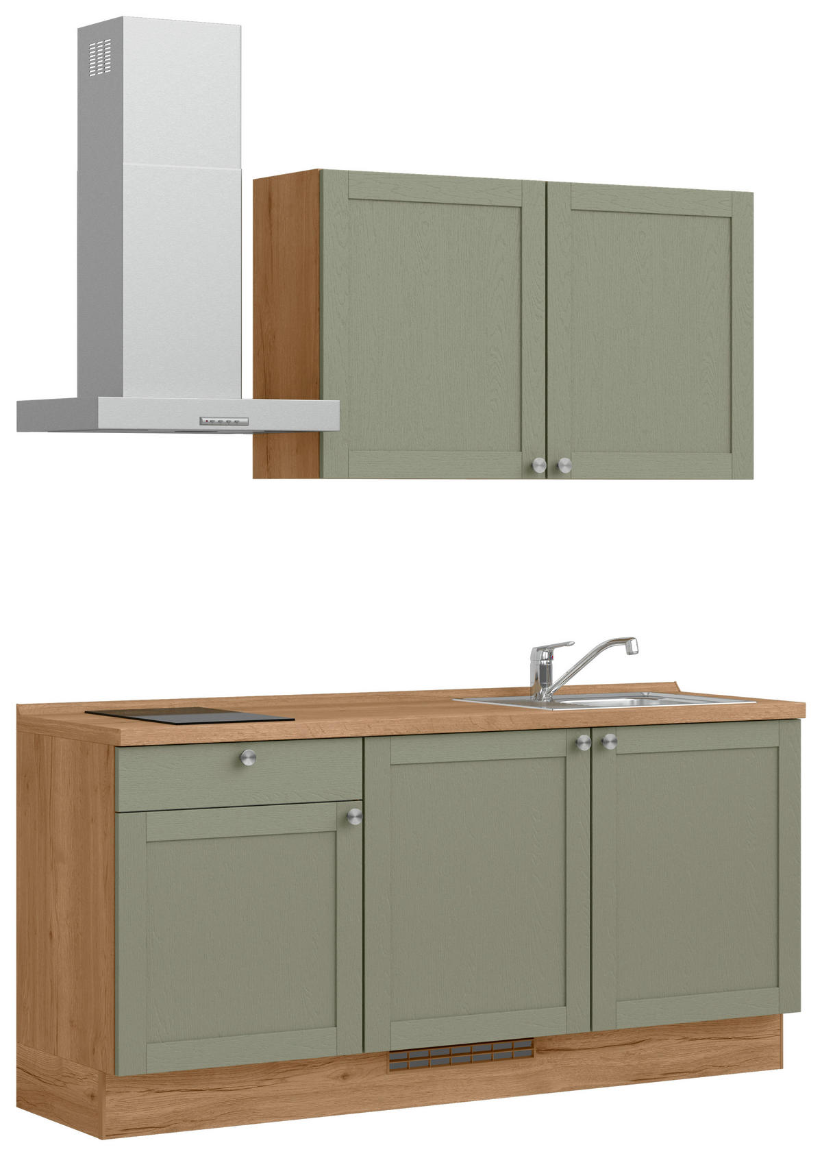 KÜCHENBLOCK Frame 180 cm  in Eichefarben, Olivgrün  - Edelstahlfarben/Eichefarben, MODERN, Holzwerkstoff/Metall (180cm) - Nobilia