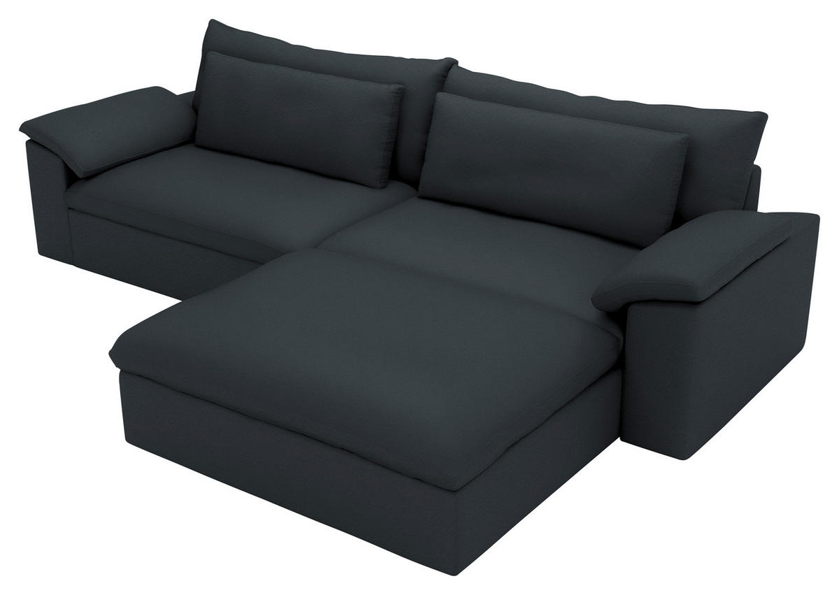 ECKSOFA 306/198 cm  in Chenille Dunkelgrau Rückenkissen, Nierenkissen, Armlehnenkissen, Rücken echt  306/198 cm  - Dunkelgrau/Schwarz, MODERN, Kunststoff/Textil (306/198cm) - Carryhome