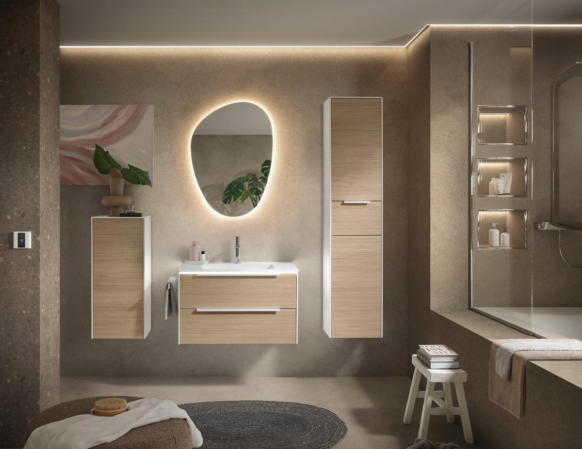 BADEZIMMER 3-teilig  in 80,5 cm  - Eichefarben/Weiß, Design, Holzwerkstoff/Stein (80,5cm) - Musterring