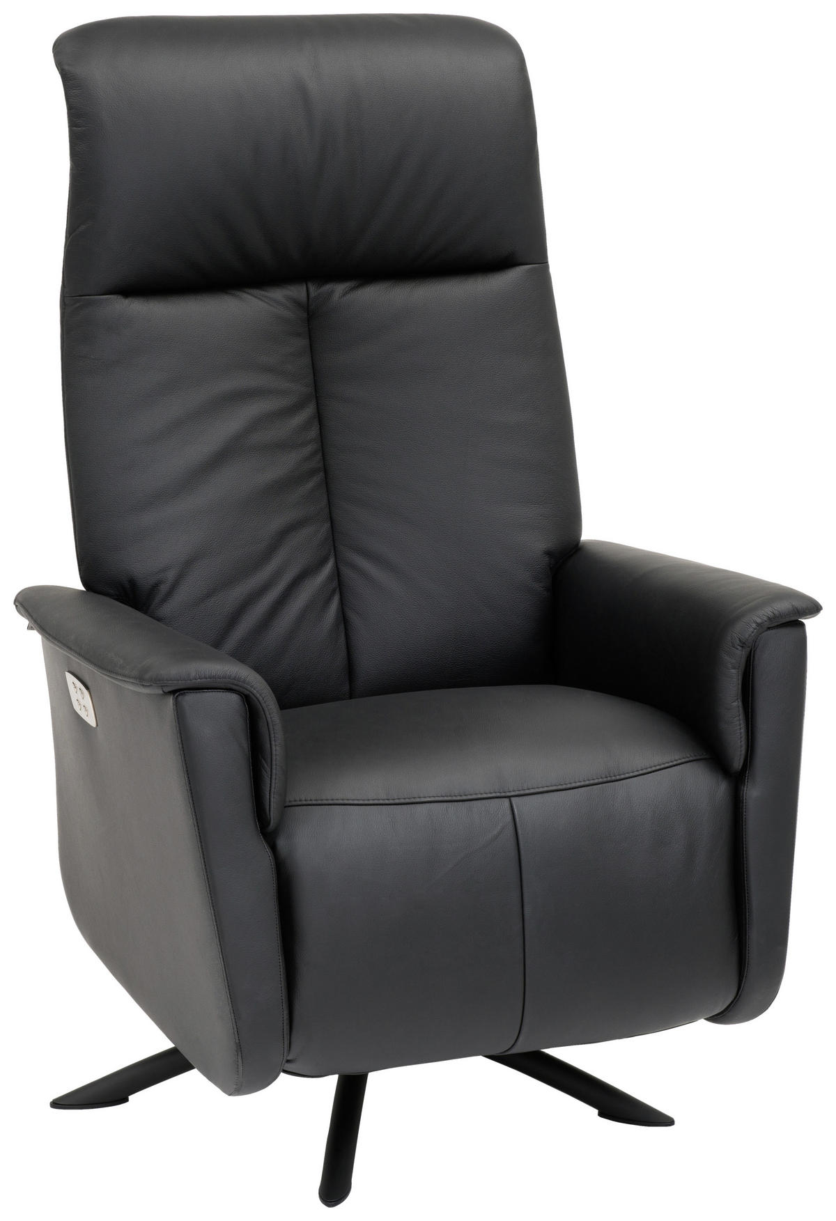 FÅTÖLJ i trä, metall, läder svart  - stålfärgad/svart, Design, metall/läder (77/112/87cm) - Welnova