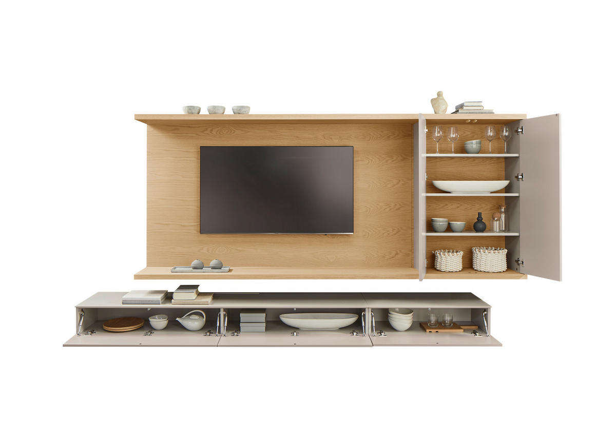 WOHNWAND  in Beige, Eiche Bianco 349,2/182/46 cm  - Eiche Bianco/Beige, Design, Holz/Holzwerkstoff (349,2/182/46cm) - Emilio Belluti