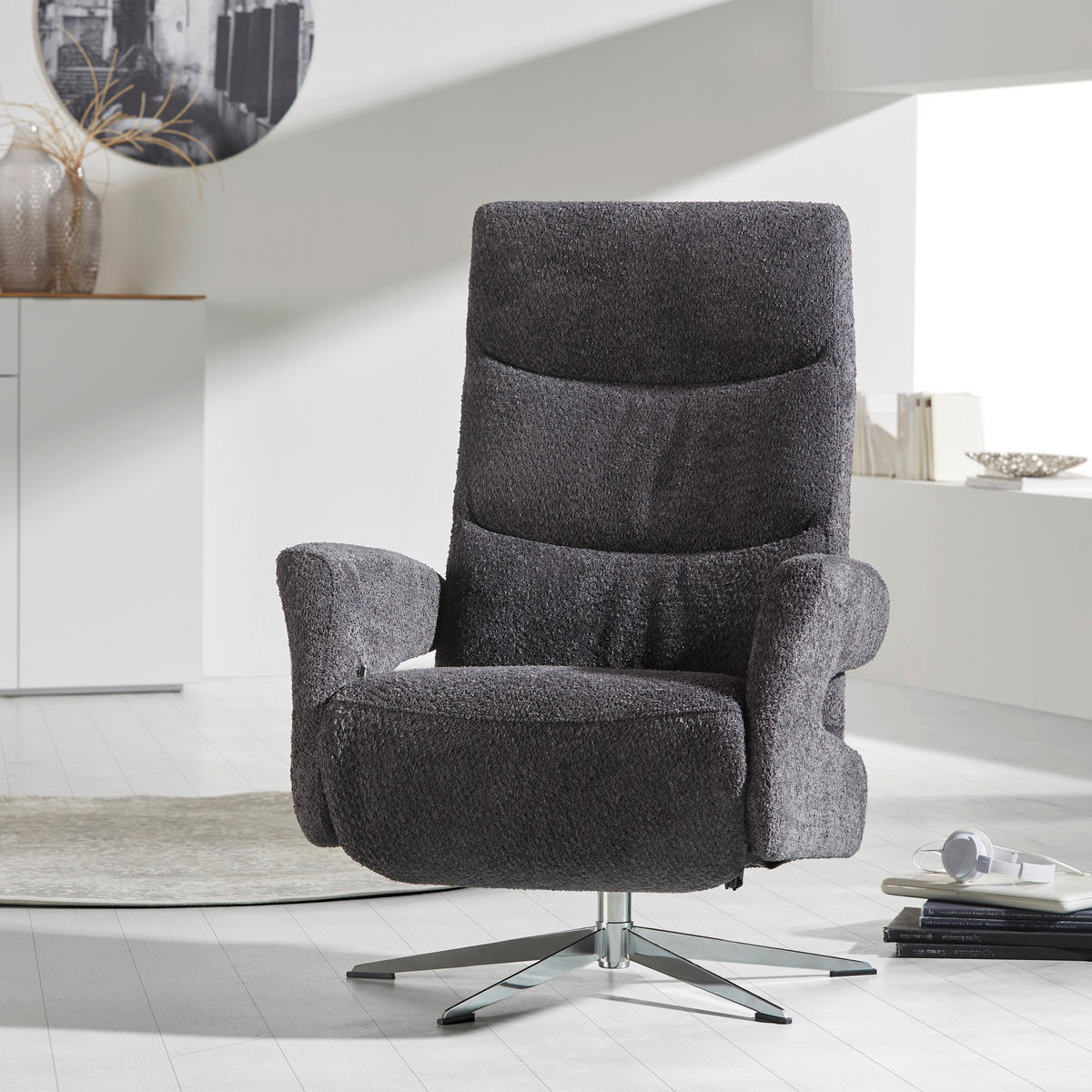 RELAXSESSEL in Textil Anthrazit  - Chromfarben/Anthrazit, Design, Textil/Metall (75/106/89cm) - Welnova