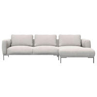 ECKSOFA Hellgrau Webstoff, Flachgewebe  - Hellgrau/Schwarz, Design, Textil/Metall (303/148cm) - Livetastic