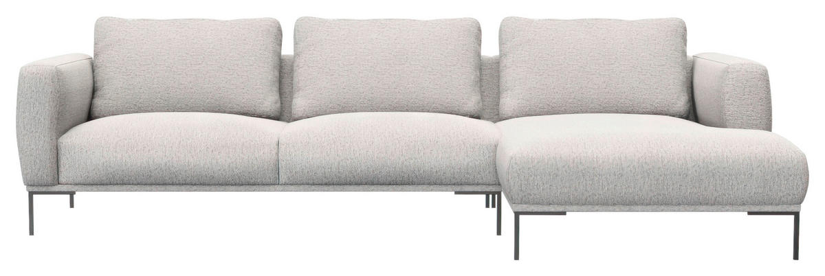 ECKSOFA Hellgrau Webstoff, Flachgewebe  - Hellgrau/Schwarz, Design, Textil/Metall (303/148cm) - Livetastic