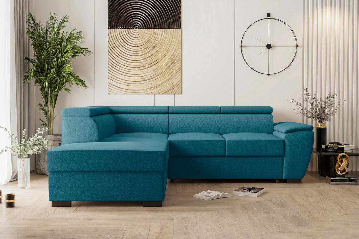 ECKSOFA Petrol Flachgewebe  - Petrol/Schwarz, KONVENTIONELL, Kunststoff/Textil (220/266cm) - Carryhome