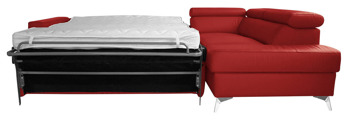 ECKSOFA MONDO Rot Echtleder Lederlook  - Chromfarben/Rot, Design, Leder/Textil (286/208cm) - Livetastic