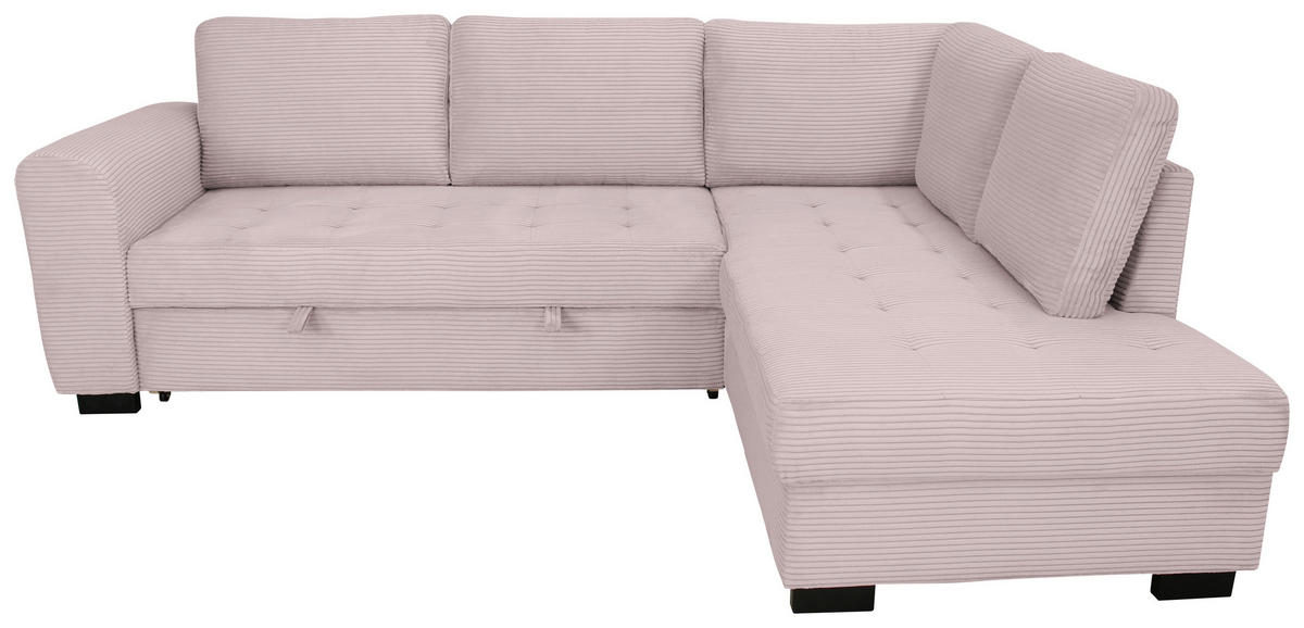 ECKSOFA JOHN Rosa Cord Rückenkissen, Bettkasten, Liegefläche im Originalstoff  - Schwarz/Rosa, Trend, Kunststoff/Textil (239/178cm) - P & B