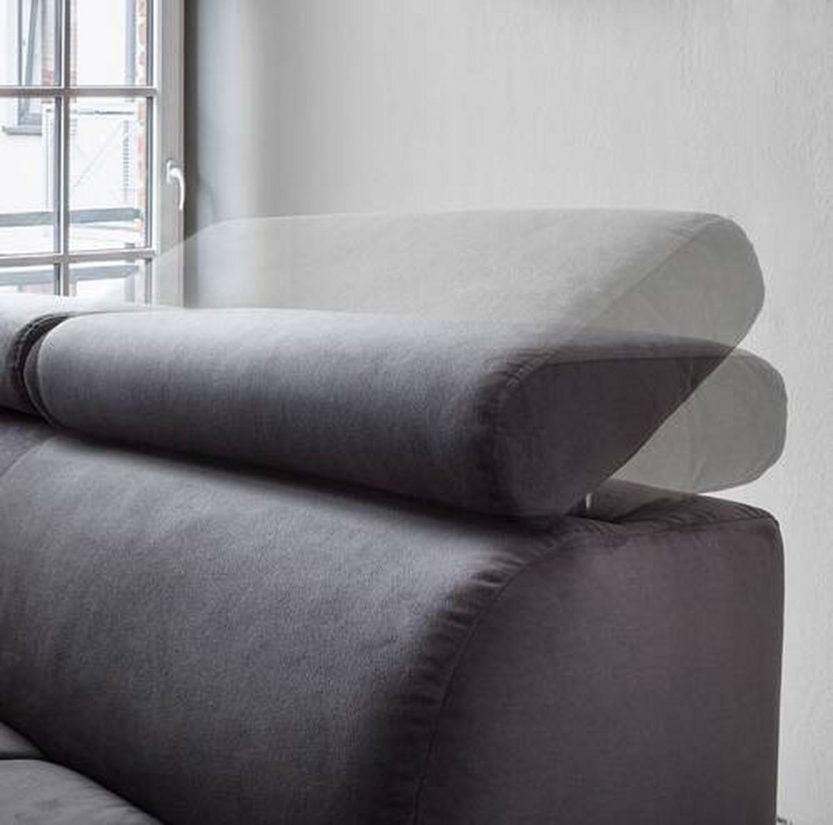 WOHNLANDSCHAFT Graphitfarben Velours  - Schwarz/Graphitfarben, Design, Textil/Metall (172/340/191cm) - Stylife