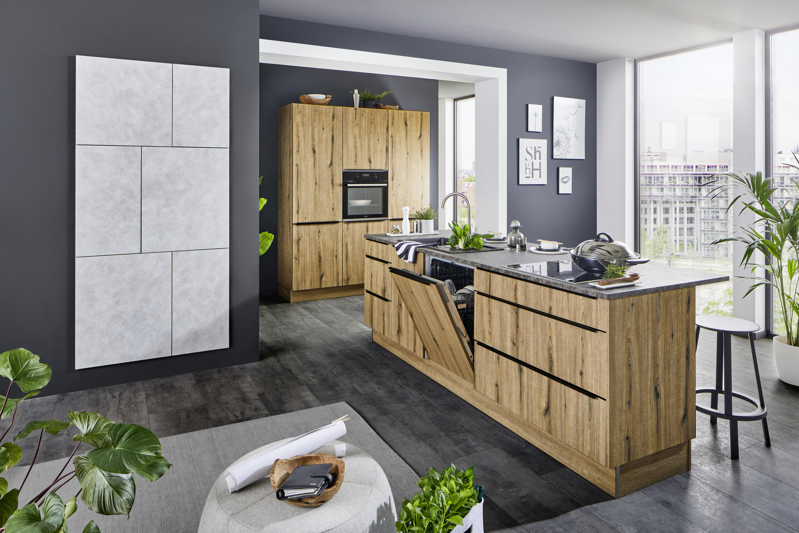 EINBAUKÜCHE MANHATTAN  - Eichefarben/Grau, Design, Holzwerkstoff - Nolte Küchen