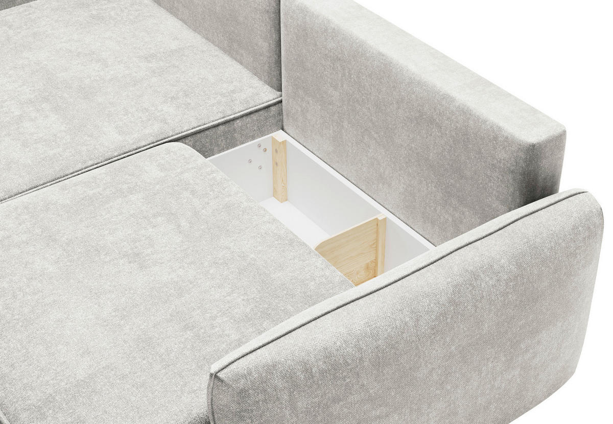 ECKSOFA Beige Struktur Rückenkissen, Bettkasten, Schlaffunktion, Rücken echt, Liegefläche im Originalstoff  - Beige/Schwarz, KONVENTIONELL, Kunststoff/Textil (148/266cm) - Milino