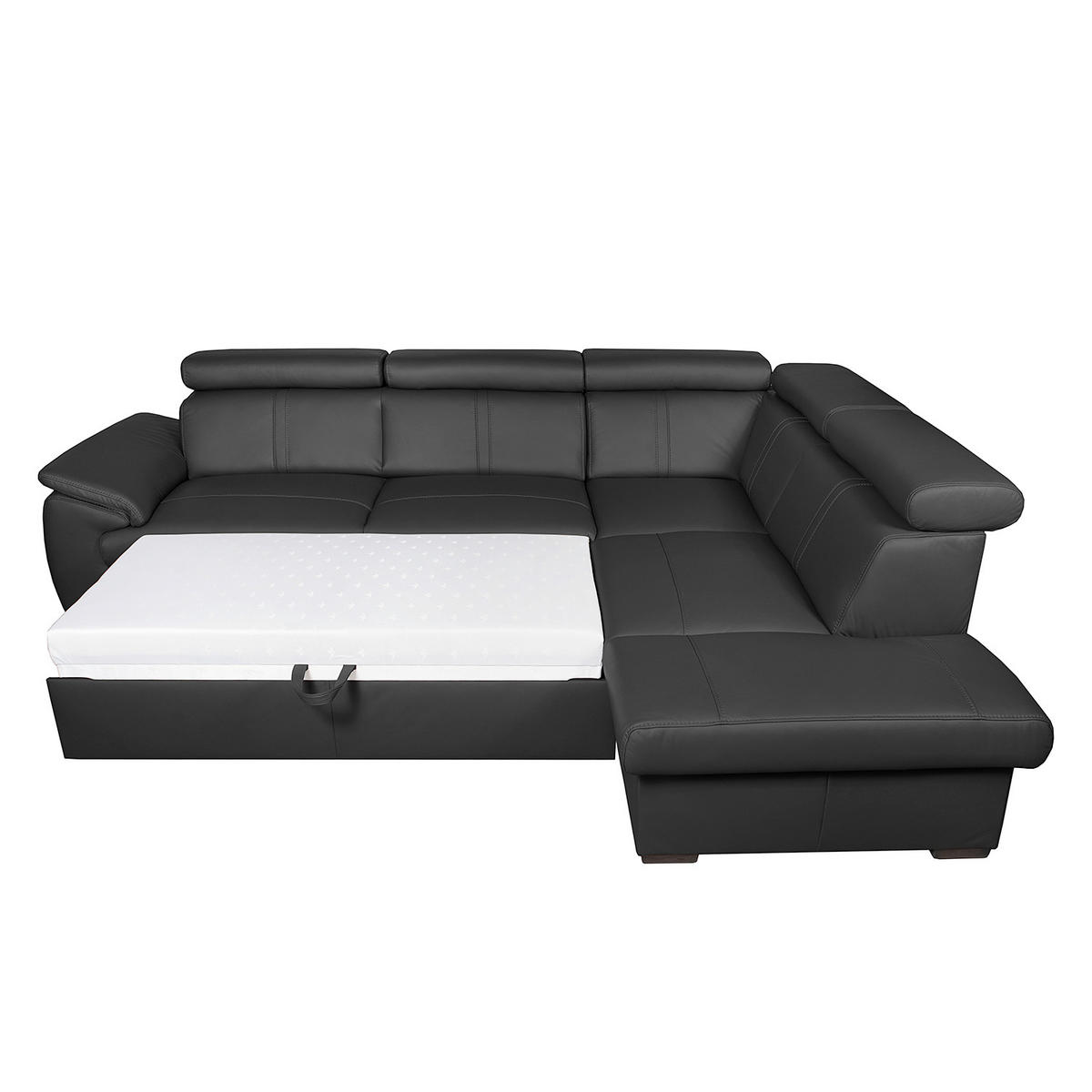 ECKSOFA Schwarz Echtleder  - Wengefarben/Schwarz, Design, Leder/Holz (265/211cm) - Livetastic