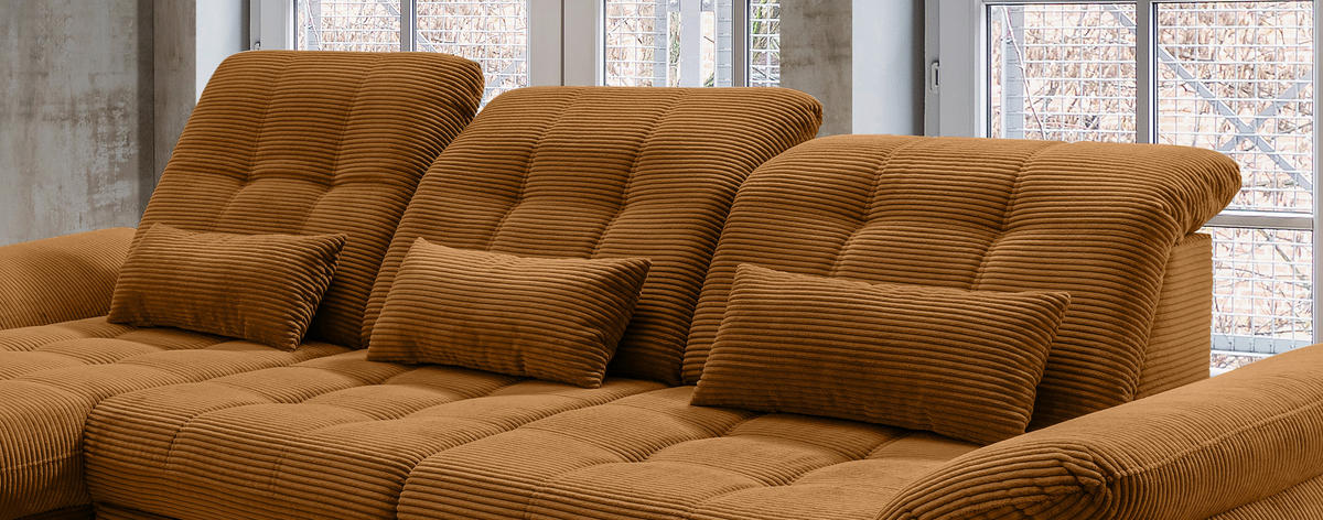ECKSOFA in Cord Goldfarben  - Goldfarben/Schwarz, Modern, Textil/Metall (184/314cm) - Livetastic