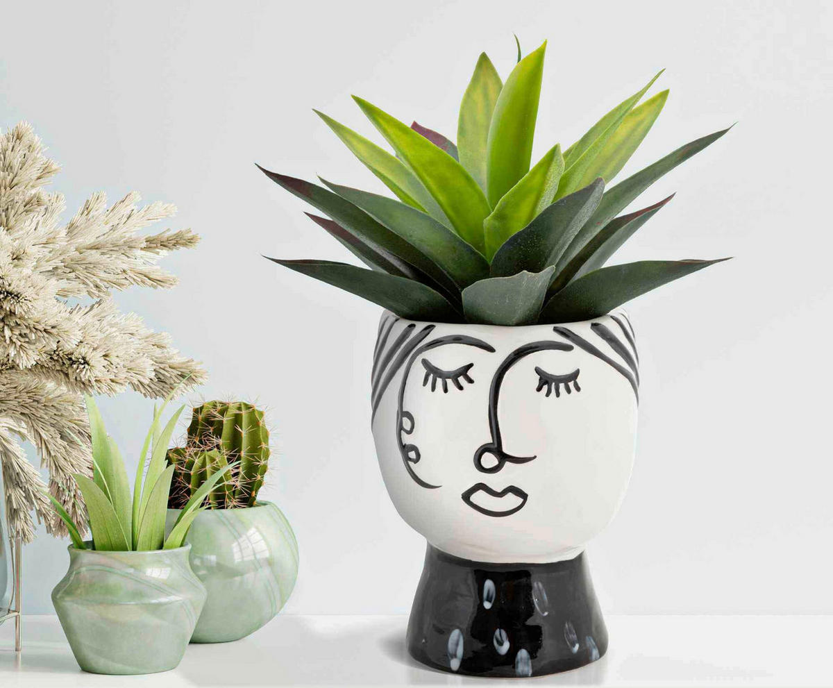 Vase Pot Face  - Schwarz/Weiß, Basics, Keramik (14/18,2/14cm)