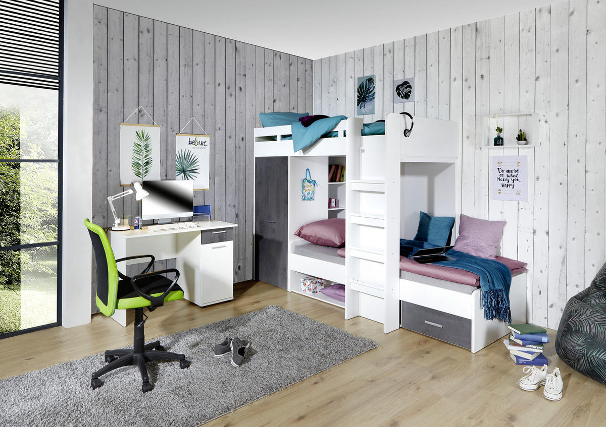 ETAGENBETT - Dunkelgrau/Weiß, KONVENTIONELL, Holzwerkstoff (90/200cm) - MID.YOU