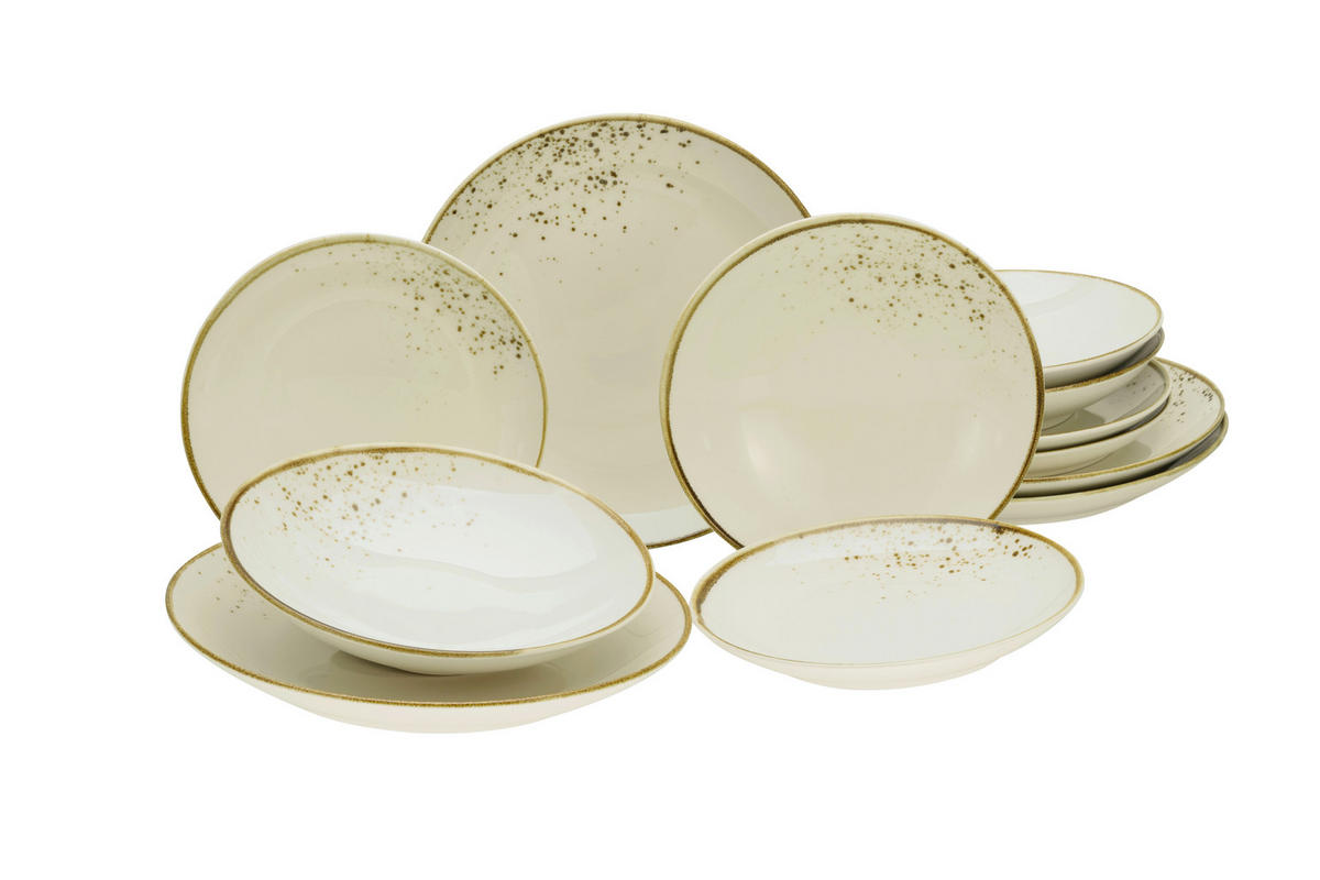Tellerset Creme, Weiß Nature Collection Natural Living 12-teilig 4 Personen  - Creme/Weiß, Basics, Keramik - Creatable