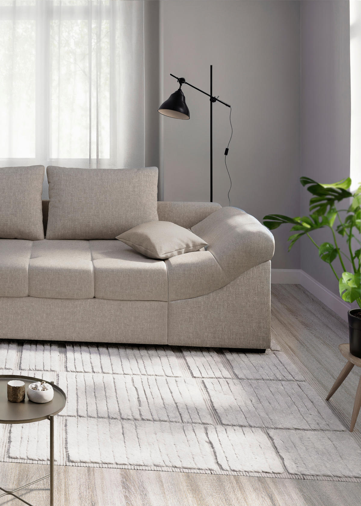 ECKSCHLAFSOFA in Mikrofaser Taupe  - Taupe/Schwarz, MODERN, Holz/Textil (202/298cm) - MID.YOU
