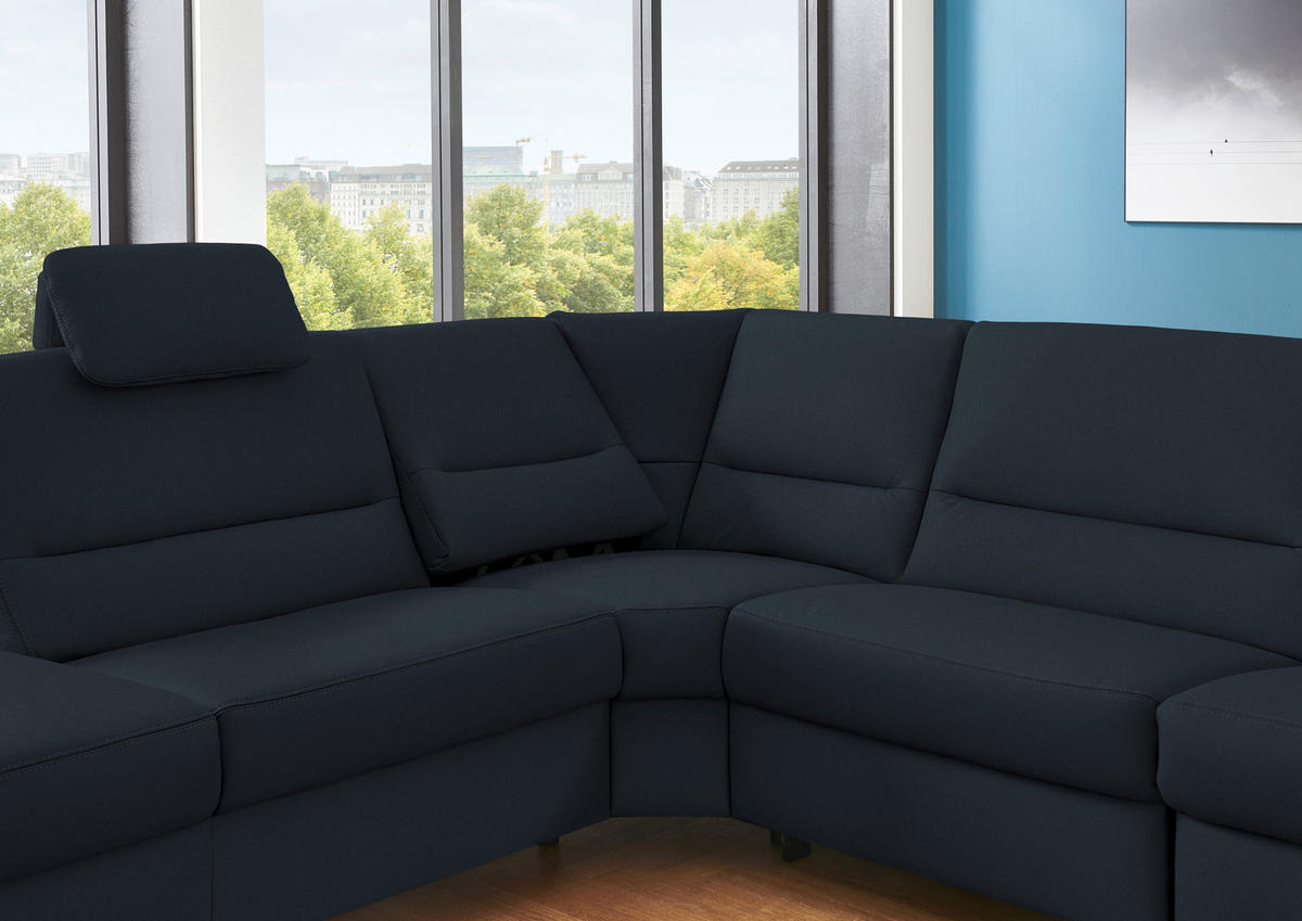 ECKSOFA in Echtleder Dunkelblau  - Alufarben/Dunkelblau, Basics, Leder/Metall (249/290cm) - Beldomo Premium