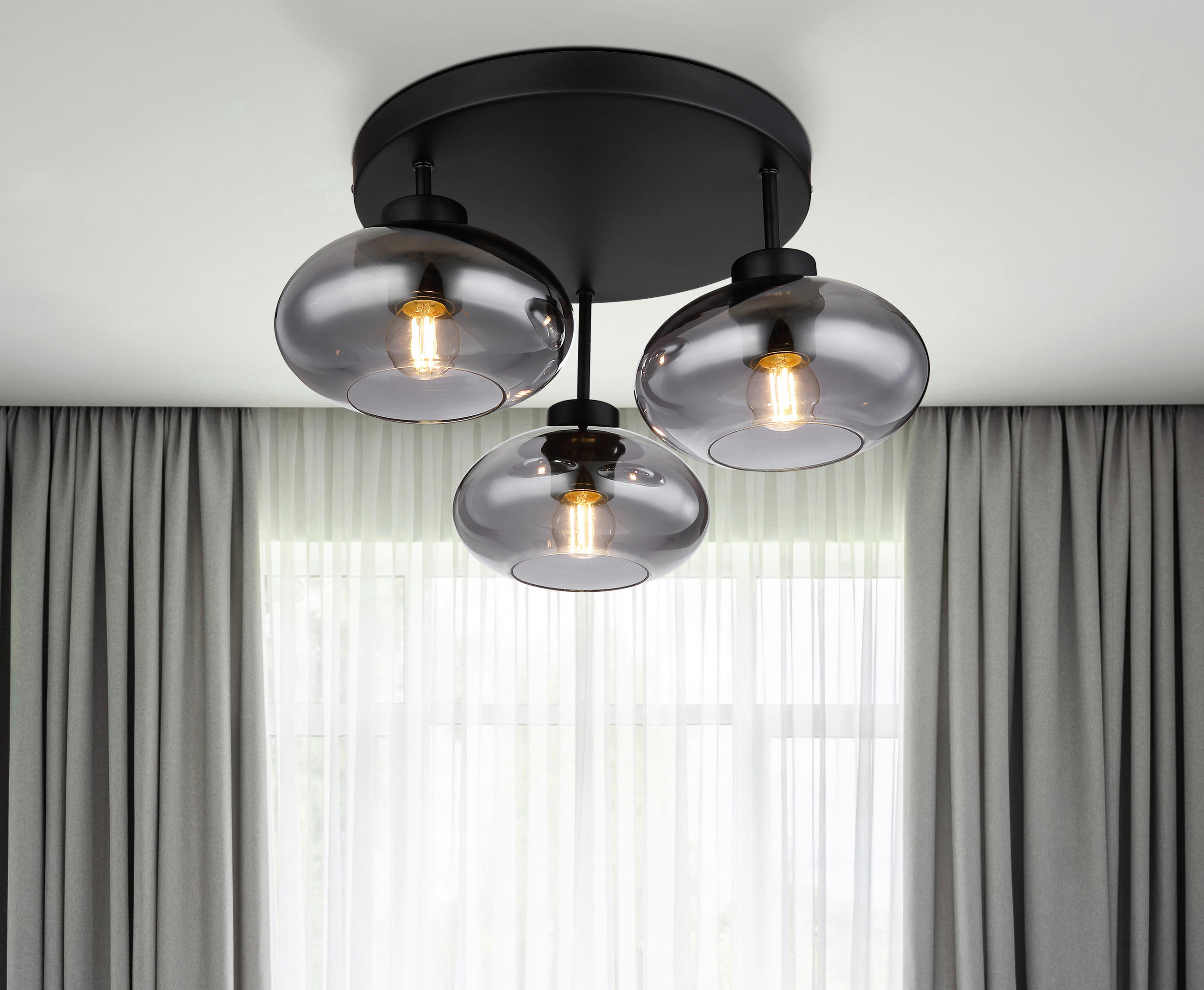 STROPNA SVETILKA 40/24 cm   - črna, Design, kovina/steklo (40/24cm) - Globo