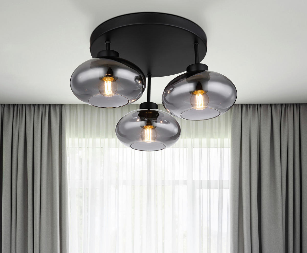 STROPNA SVETILKA 40/24 cm   - črna, Design, kovina/steklo (40/24cm) - Globo