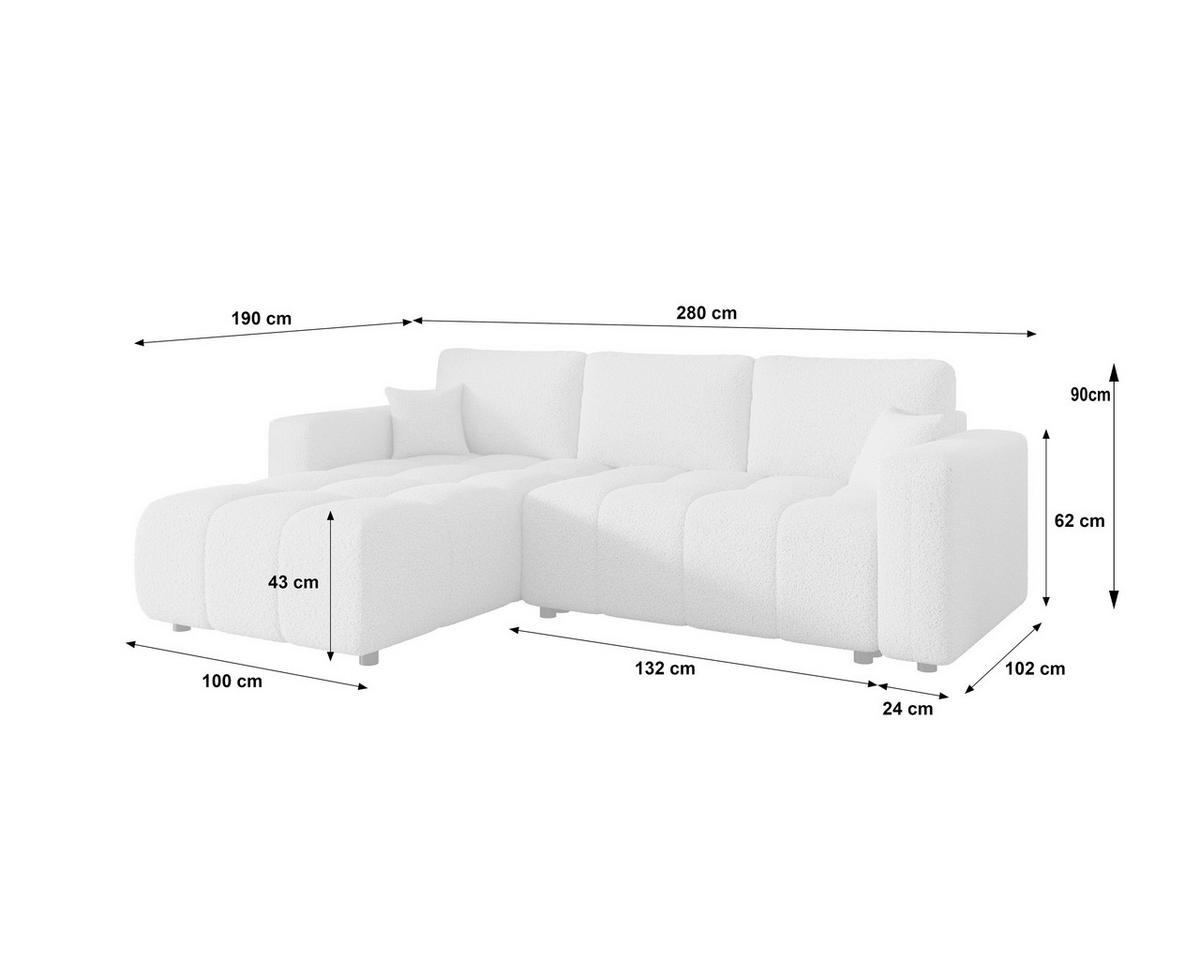 ECKSOFA Dunkelgrau Bouclé Zierkissen, Rückenkissen, Bettkasten, Schlaffunktion, Rücken echt, Liegefläche im Originalstoff  - Dunkelgrau/Schwarz, MODERN, Kunststoff/Textil (190/280cm) - Carryhome