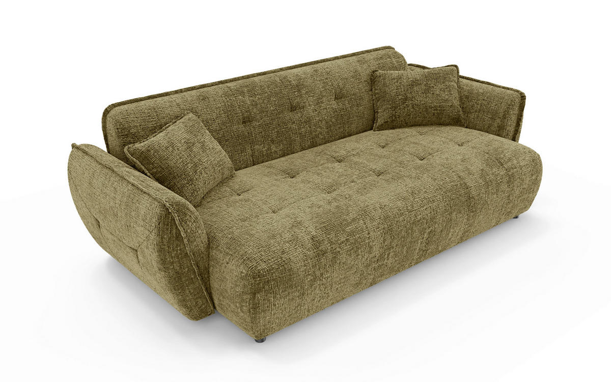 VIERSITZER-SOFA Nelia Chenille Grün  - Schwarz/Braun, Design, Kunststoff/Textil (250/81/114cm) - P & B