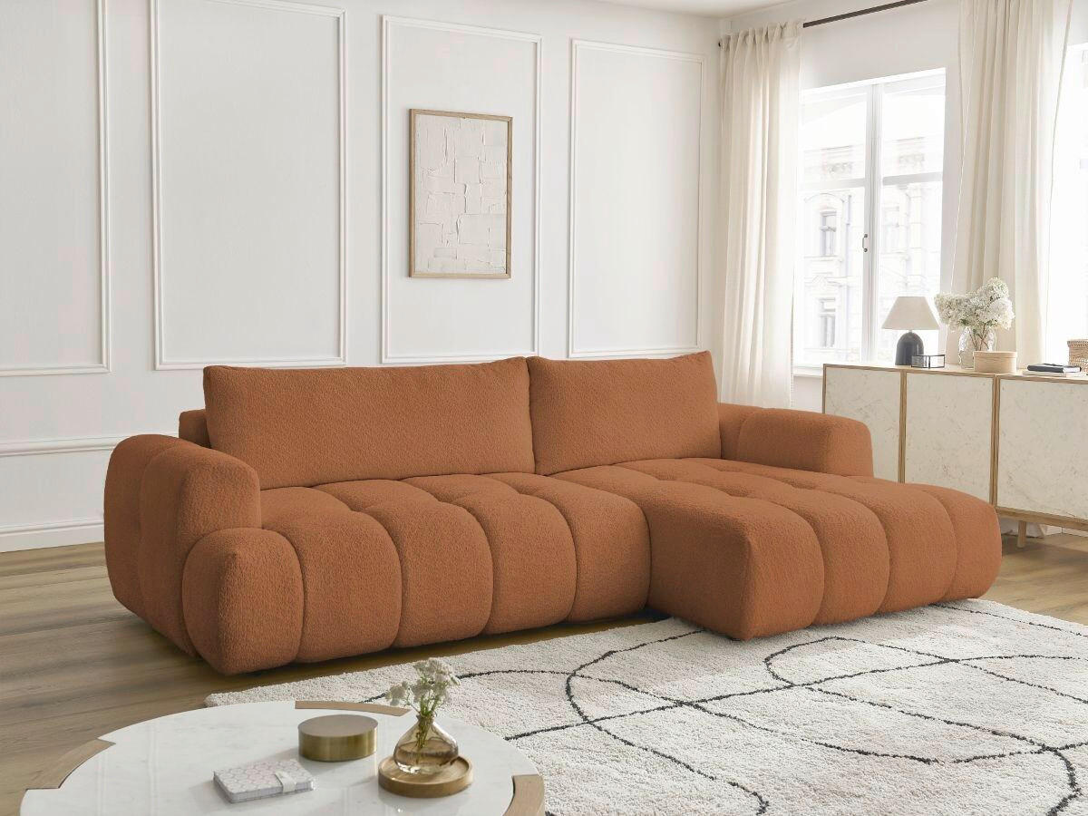 ECKSCHLAFSOFA FUJI Bouclé Orange  inkl.  - Schwarz/Orange, MODERN, Kunststoff/Textil (292/160cm)