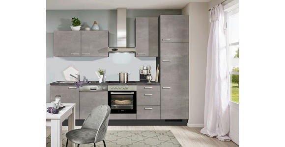 KÜCHENBLOCK 290 cm in Graphitfarben, Grau - Edelstahlfarben/Graphitfarben, KONVENTIONELL, Holzwerkstoff/Metall (290cm) - Xora