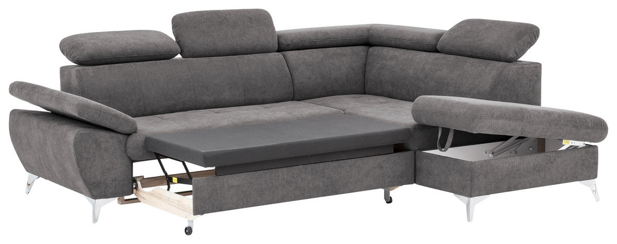 ECKSOFA in Mikrofaser Grau  - Chromfarben/Grau, Konventionell, Textil/Metall (256/209cm) - Livetastic