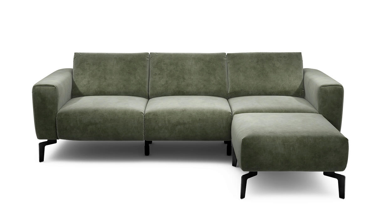Dreisitzer inkl. Hocker Samt Waldgrün  - Waldgrün/Schwarz, Design, Textil/Metall (250/86/86-94cm) - SENSOO