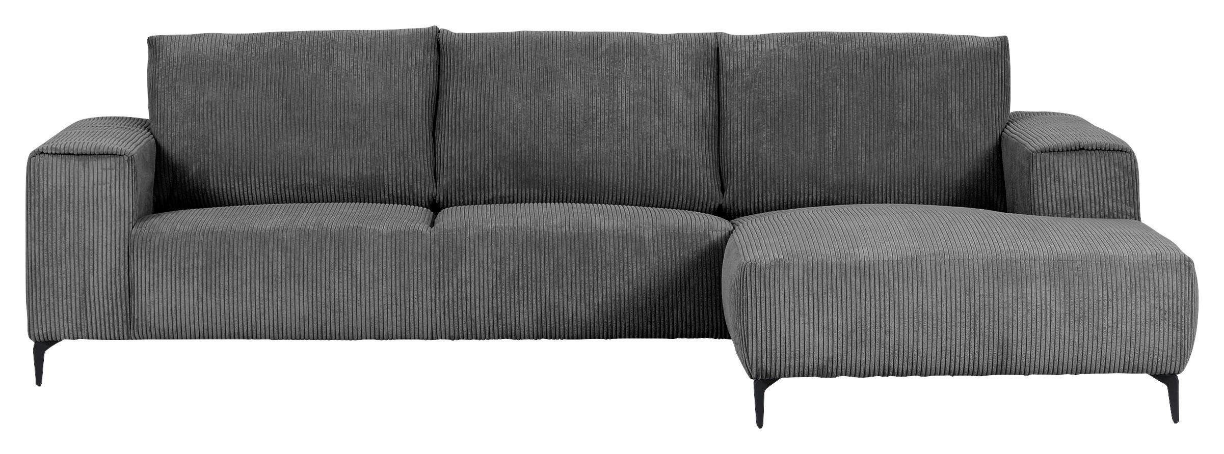 ECKSOFA Dunkelgrau Cord  - Dunkelgrau/Schwarz, KONVENTIONELL, Textil/Metall (285/170cm) - Carryhome