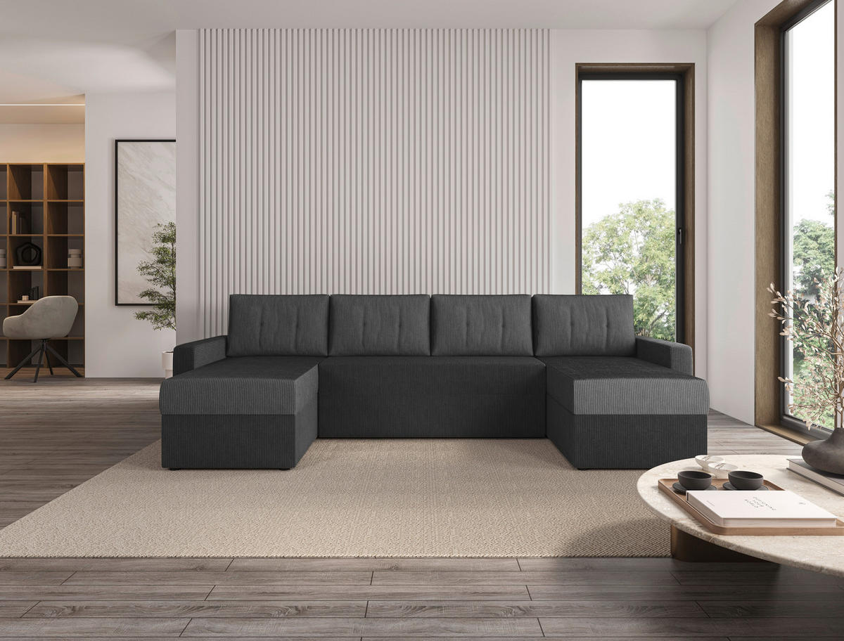 WOHNLANDSCHAFT Anthrazit Cord  - Anthrazit/Schwarz, KONVENTIONELL, Kunststoff/Textil (152/290/152cm) - Ti'me