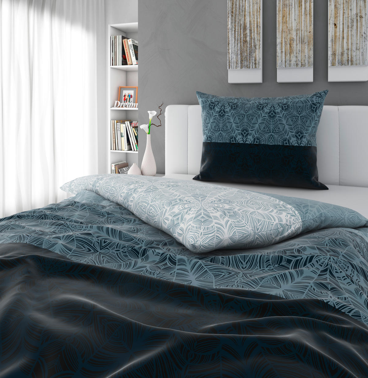 POSTEĽNÁ BIELIZEŇ, satén, modrá, 140/200 cm - modrá, Konventionell, textil (140/200cm) - Esposa