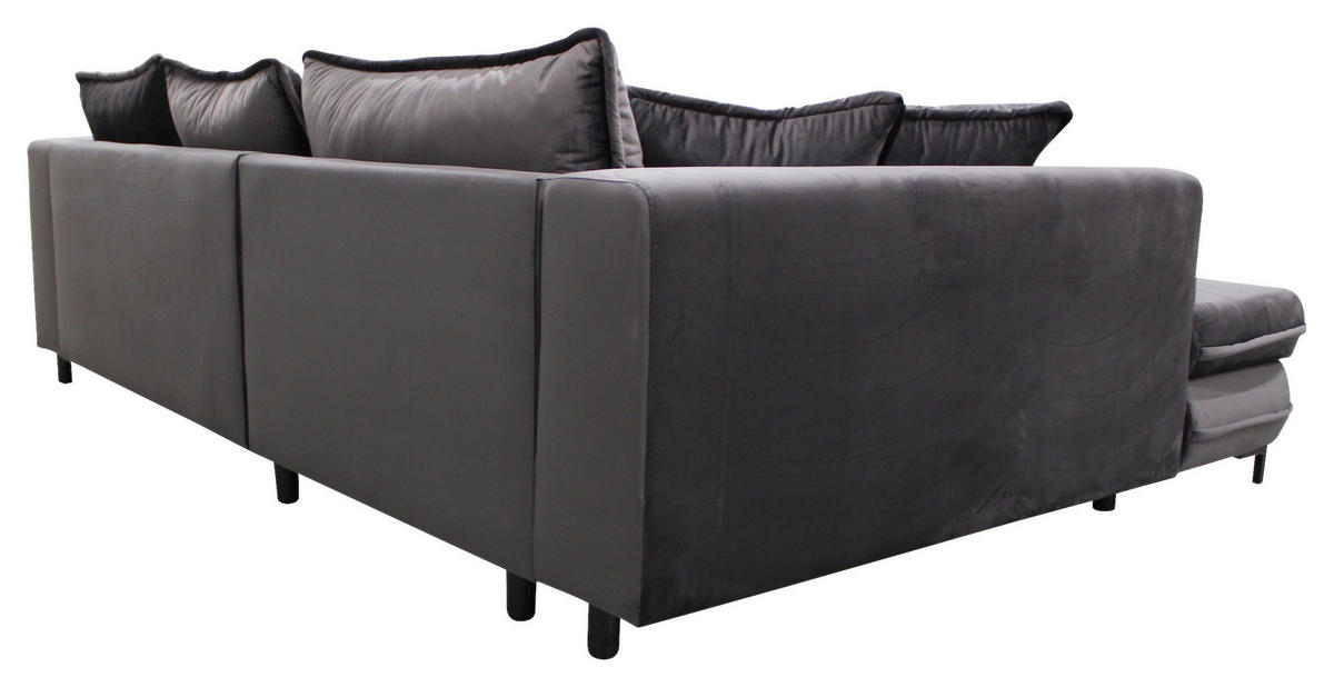 ECKSOFA in Velours Grau  187/277 cm  - Schwarz/Grau, Design, Textil/Metall (187/277cm) - Livetastic